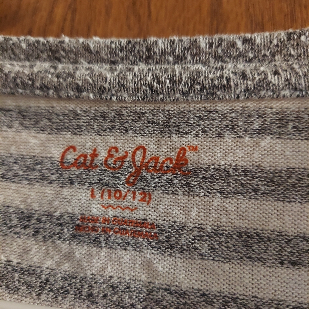 Cat & Jack Heathered Gray White Striped Long Sleeve Soft Top LG 10/12 Kids Girls - Picture 4 of 6